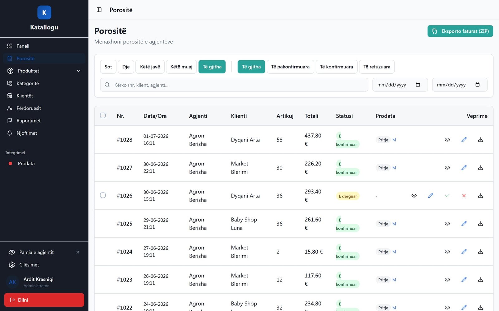 Order management: statuses, Prodata sync and invoice export