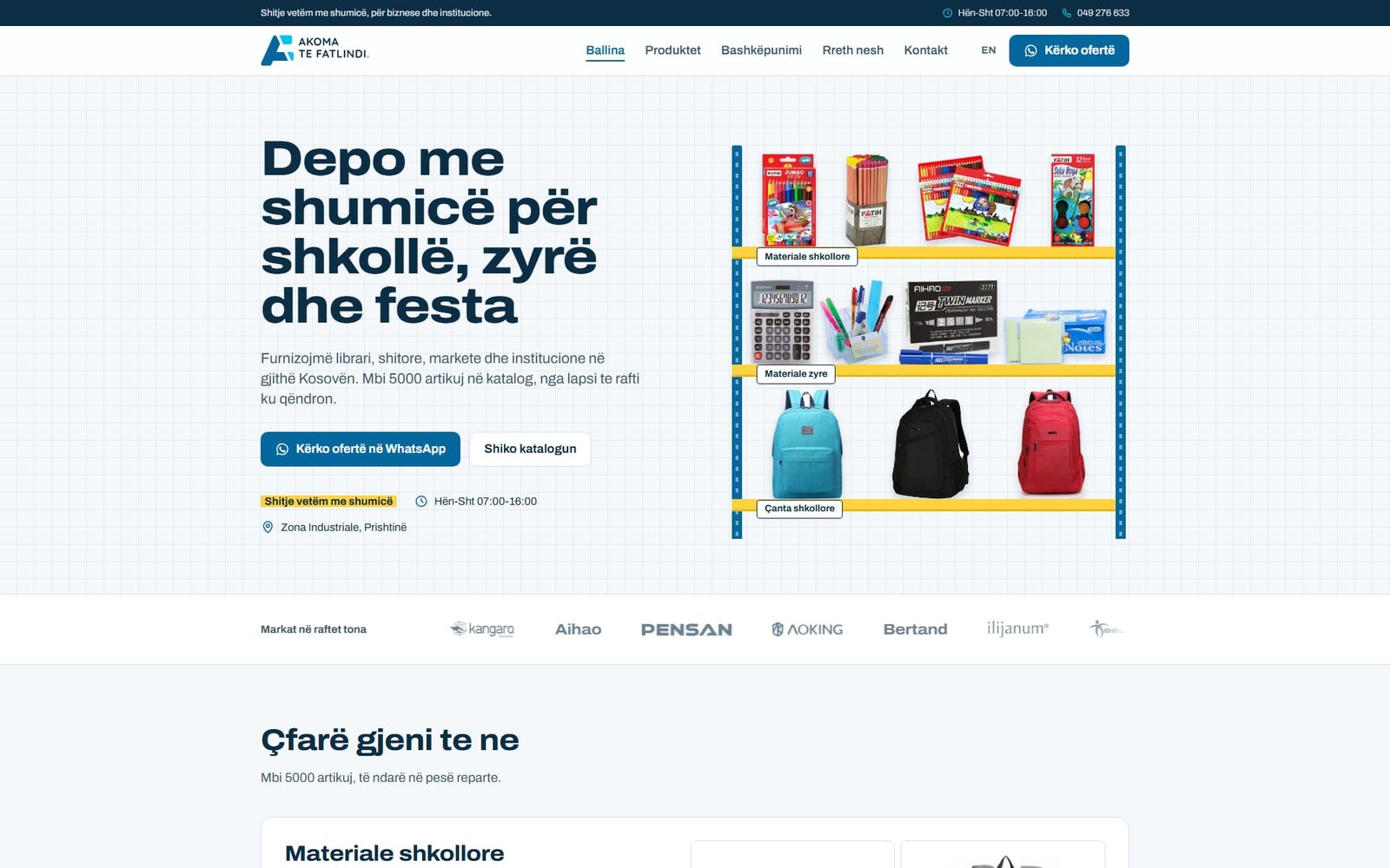 The akomatefatlindi.com home page: wholesale warehouse for school, office and party supplies